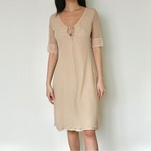 Elegant Beige Lace Trim Dress